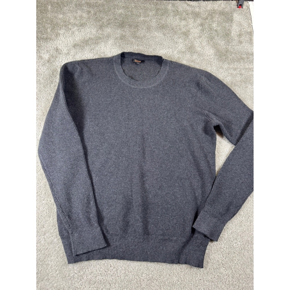 Quince Mens Charcoal Grey Organic Cotton Cashmere Waffle Knit Crewneck Sweater L